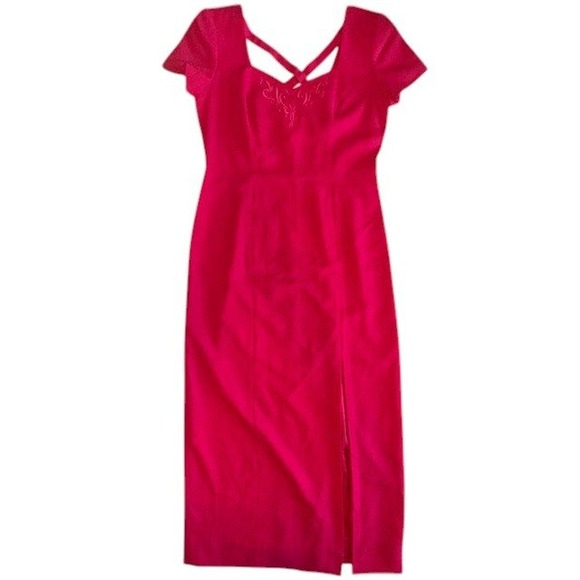 Liz Claiborne Dresses & Skirts - Women's Vintage Liz Claiborne Dress Pink Embroidered w/Slit X-Back Detail Size 8